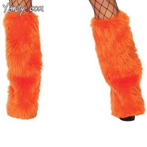 Orange furry rave leg warmers